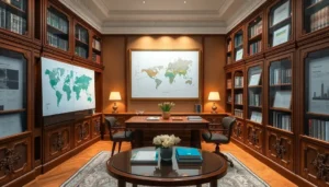 Study with climate models diagrams and luxury settings.