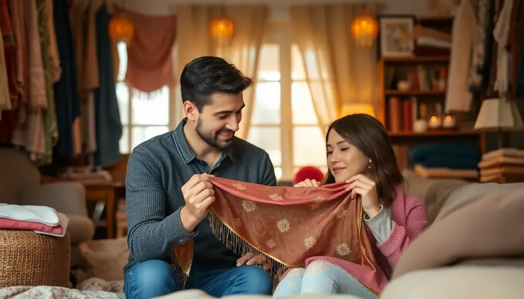 A couple engaged in lovingly preparing their delicate textiles for care.